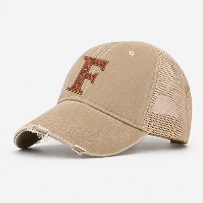 Tooled Leather F Monogram Washed Trucker Hat – Khaki