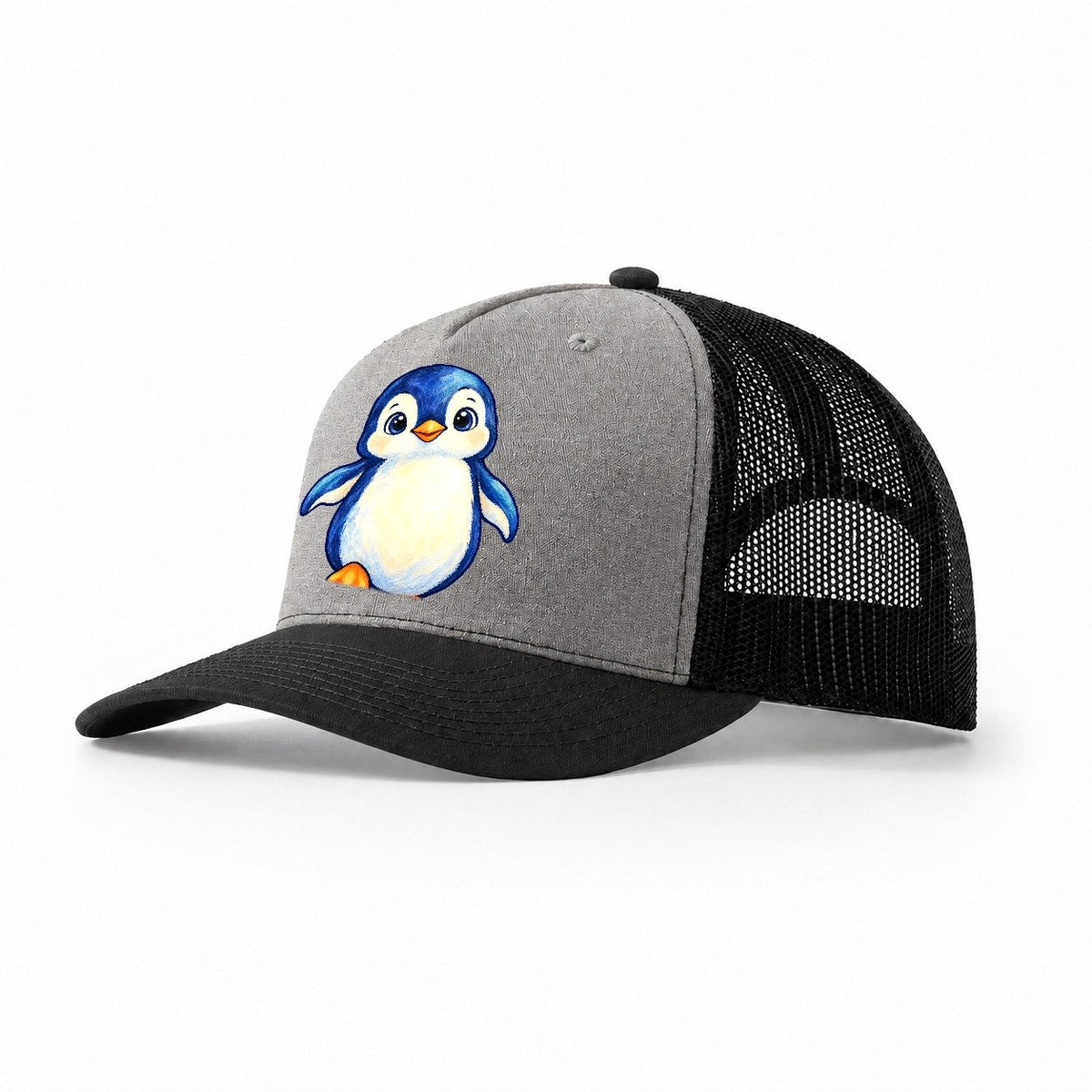 Penguin Front Waddle Sea Sprite Trucker Hat – Grey Black