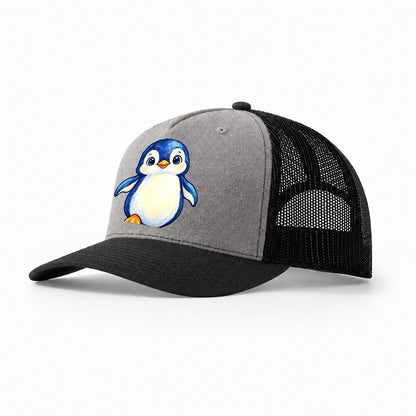 Penguin Front Waddle Sea Sprite Trucker Hat – Grey Black