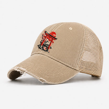 Torii Gate Mount Fuji Blossoms Washed Trucker Hat – Khaki
