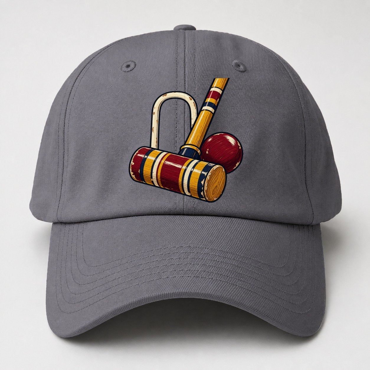 Croquet Mallet Hoop And Burgundy Ball Uk Culture Heritage Baseball Cap – Grey