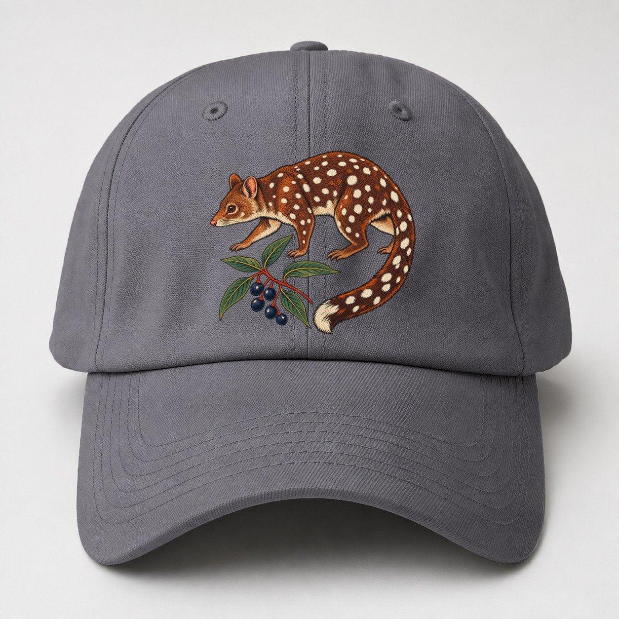 Spotted Tail Quoll And Mountain Pepper Berries Australia Cultural Icons Baseball Cap – Grey