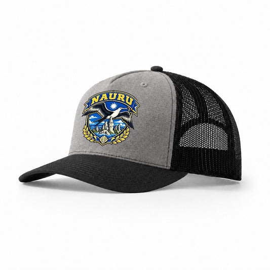 Nauru Retro Badge Country Logos Trucker Hat – Grey Black