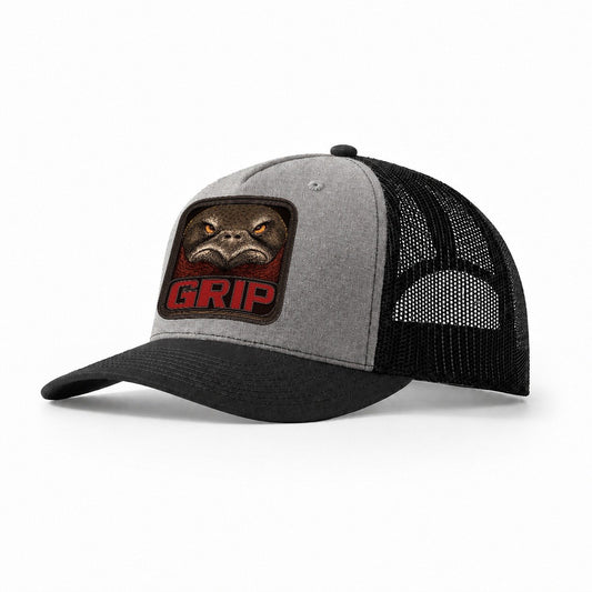 Snapping Turtle Grip Badge Trucker Hat – Grey Black