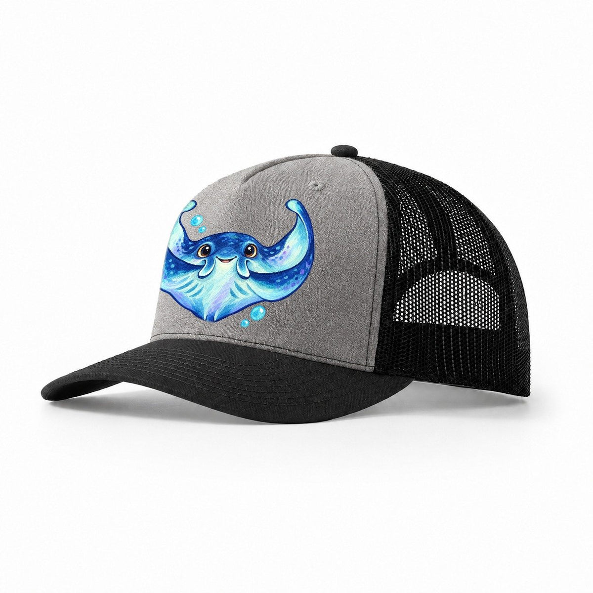 Manta Ray Wing Hug Sea Sprite Trucker Hat – Grey Black