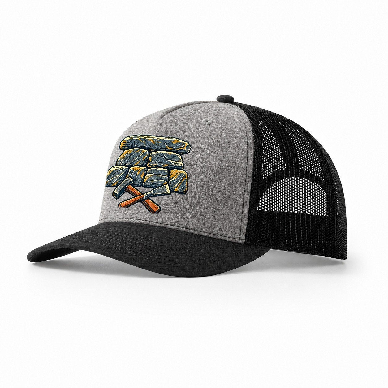 Seven Stone Wall Mason Hammer And Chisel Uk Culture Heritage Trucker Hat – Grey Black
