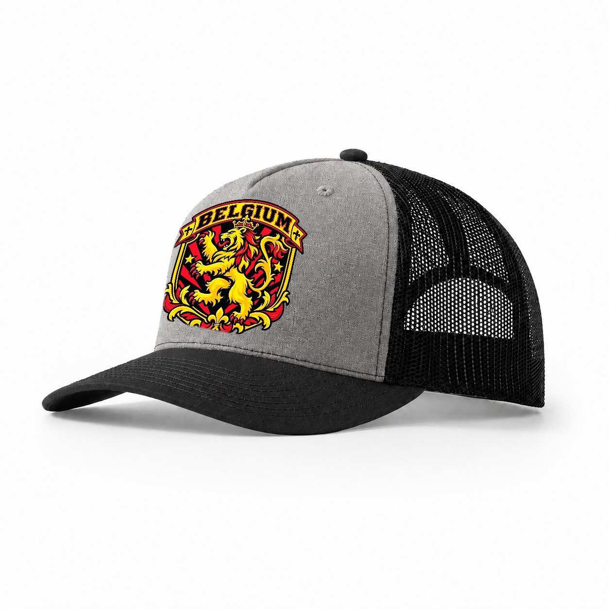 Belgium Retro Badge Country Logos Trucker Hat – Grey Black