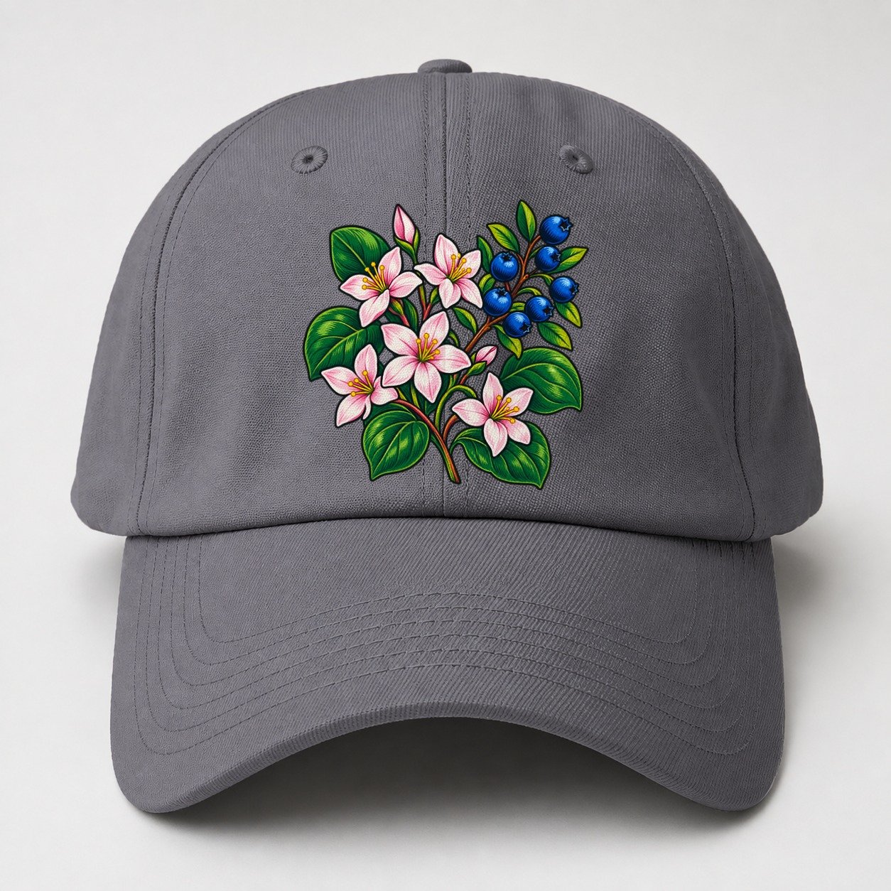 Nova Scotia Mayflower And Wild Blueberries Canada Cultural Icons Baseball Cap – Grey
