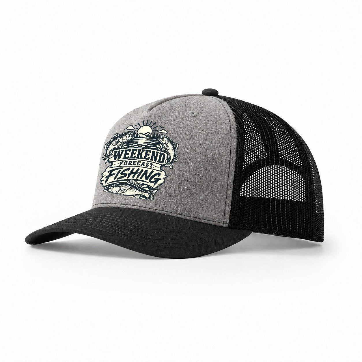 Weekend Forecast Fishing Fishing Elegant Trucker Hat – Grey Black