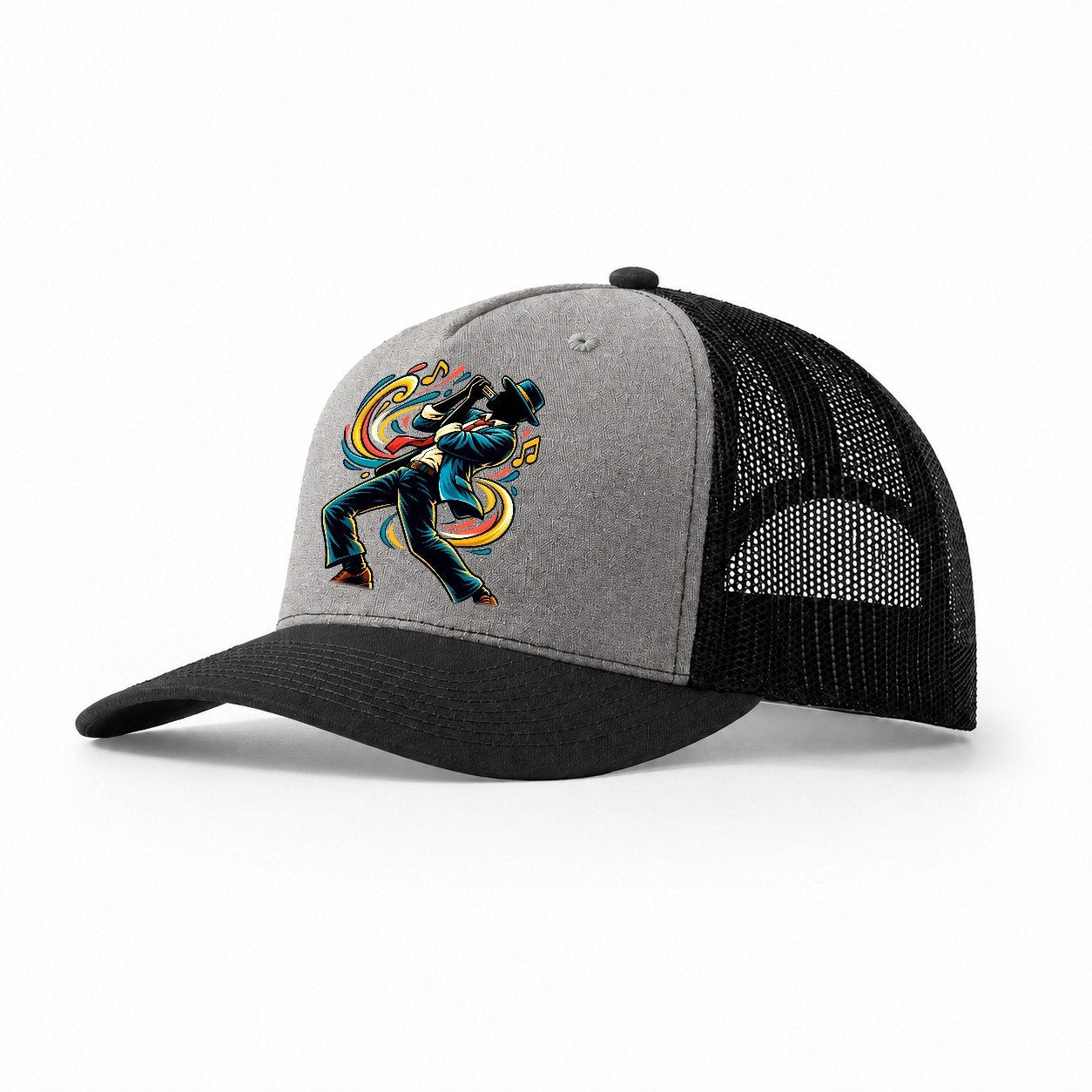 Harmonica Icon Music Instruments Trucker Hat – Grey Black