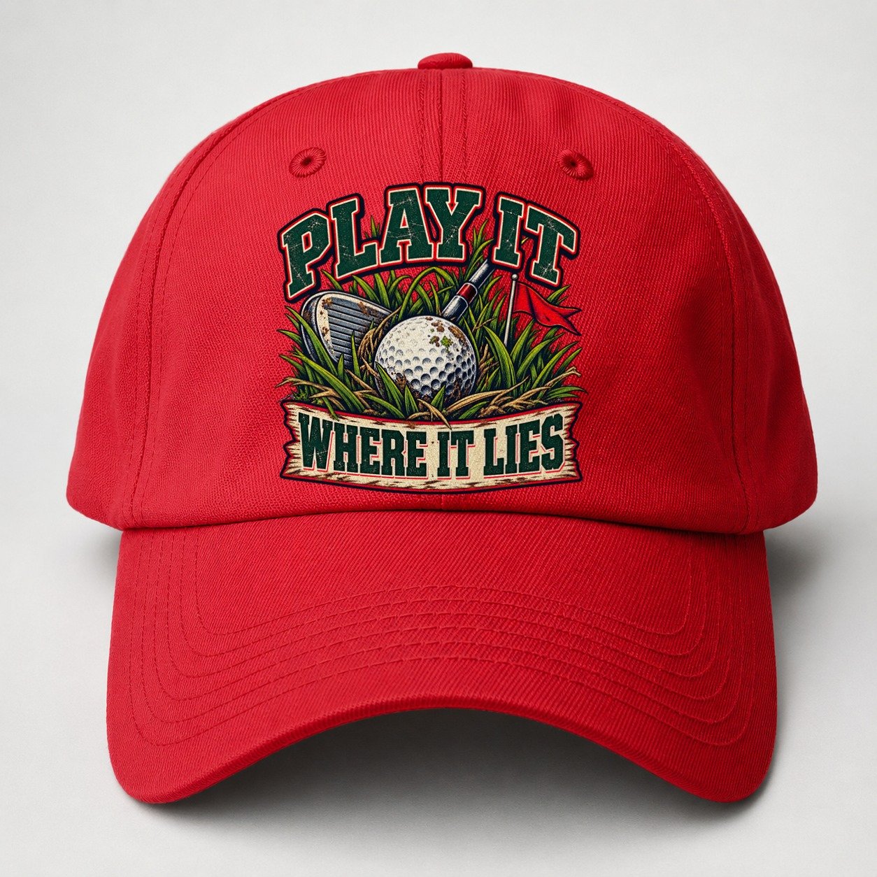 Play It Where It Lies Golf Life Baseball Cap – Red