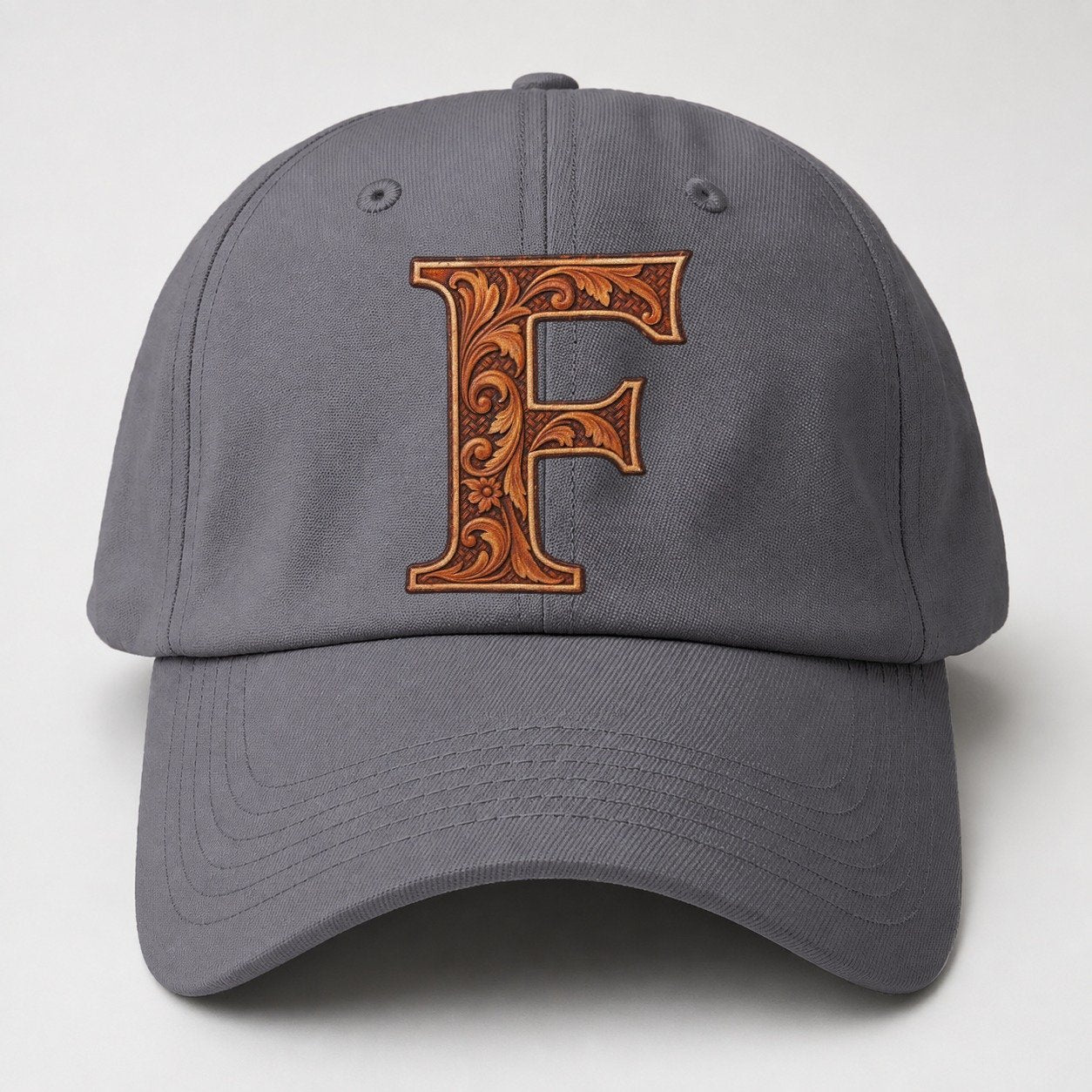 Tooled Leather F Monogram Baseball Cap – Grey