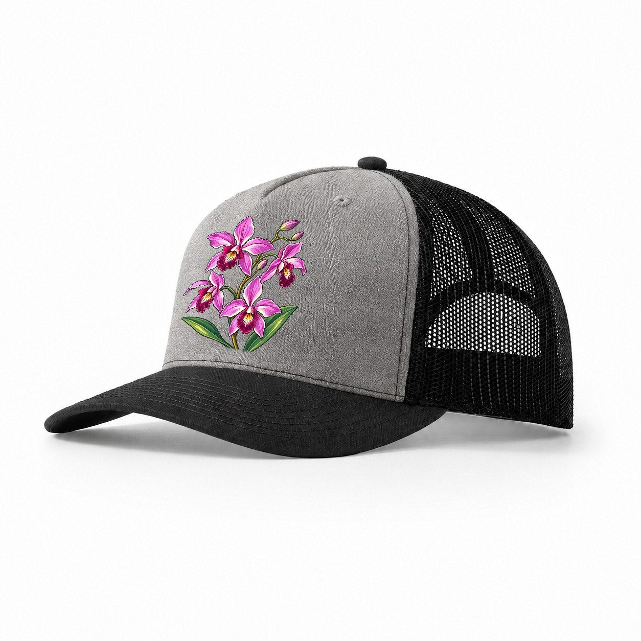 Queensland Cooktown Orchid Australia Cultural Icons Trucker Hat – Grey Black