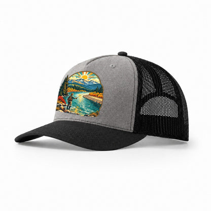 River Bend Fly Water Fishing Club Trucker Hat – Grey Black