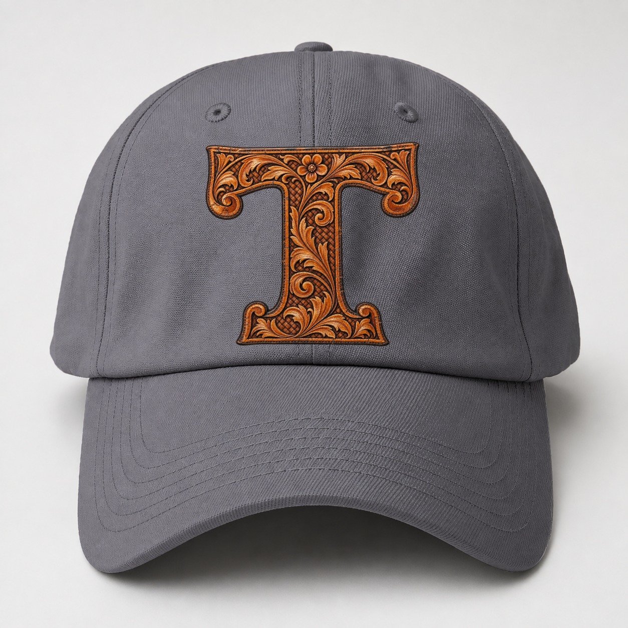 Tooled Leather T Monogram Baseball Cap – Grey