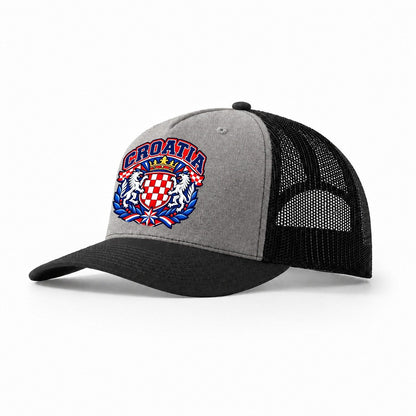 Croatia Retro Badge Country Logos Trucker Hat – Grey Black