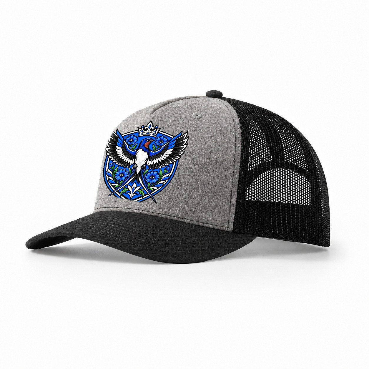 Estonia Heraldic Crest Country Logos Trucker Hat – Grey Black