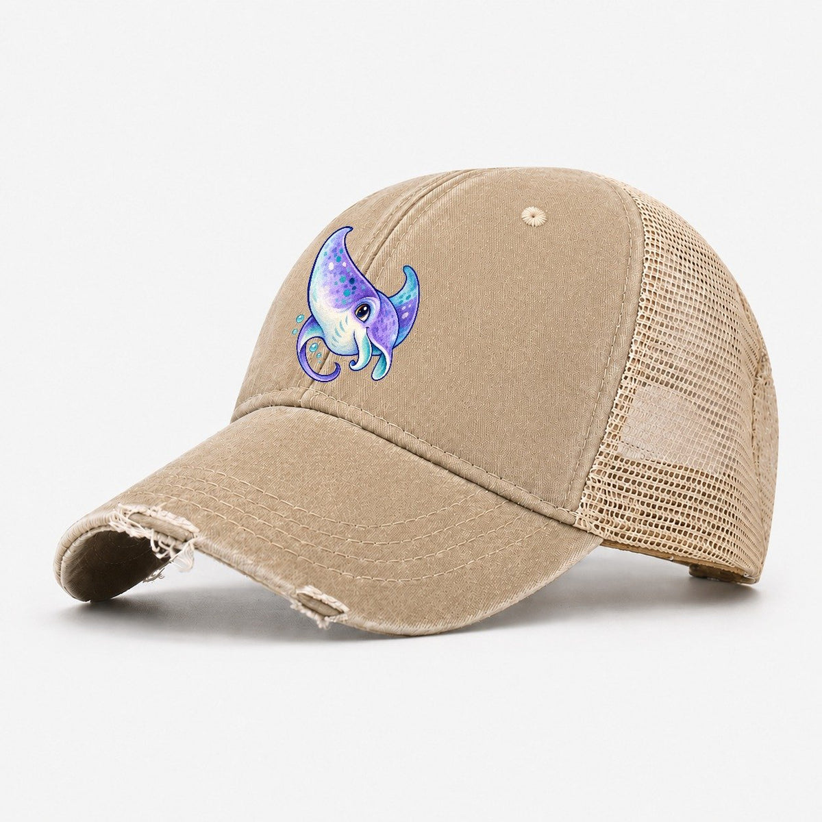 Manta Ray Barrel Turn Sea Sprite Washed Trucker Hat – Khaki