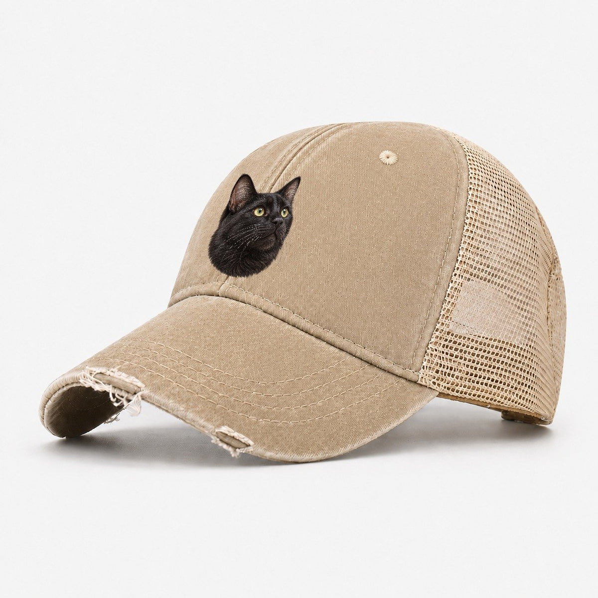 Black Cat Upturned Whiskers Pastimes Companions Washed Trucker Hat – Khaki