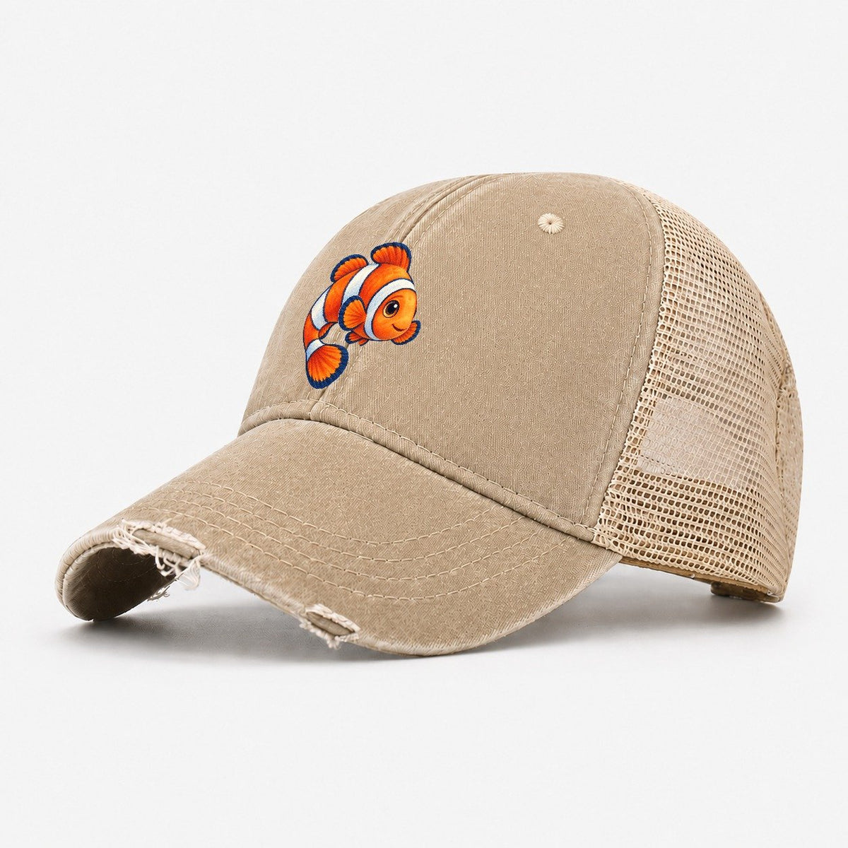 Clownfish Crescent Swim Sea Sprite Washed Trucker Hat – Khaki