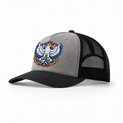 Iceland Heraldic Crest Country Logos Trucker Hat – Grey Black
