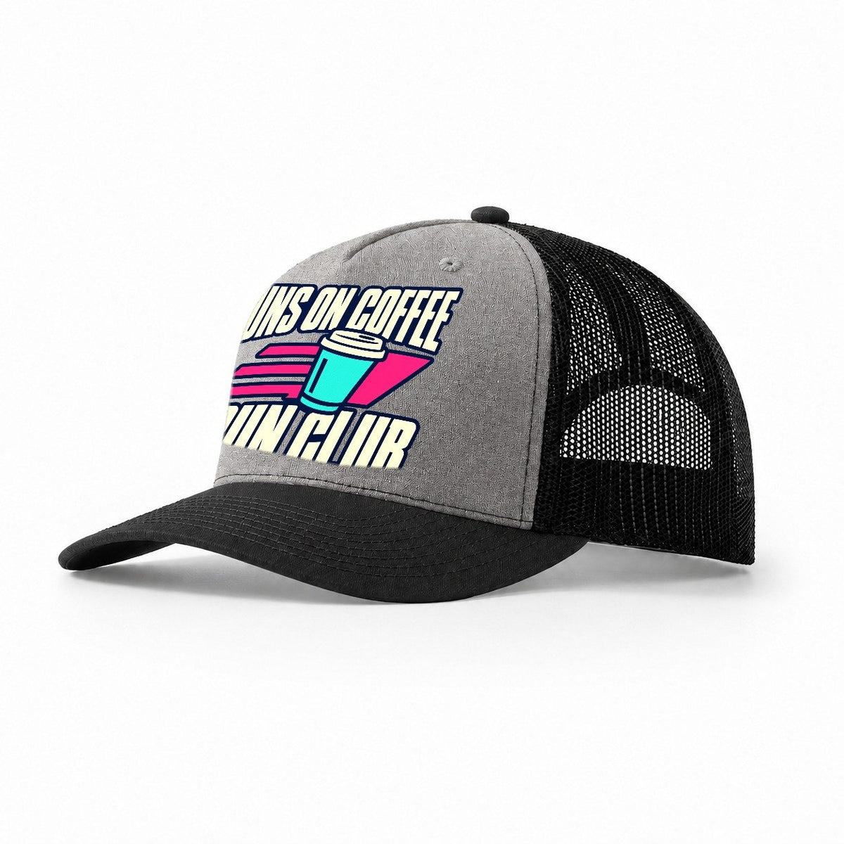 Runs On Coffee Run Club 90S Running Clubs Trucker Hat – Grey Black