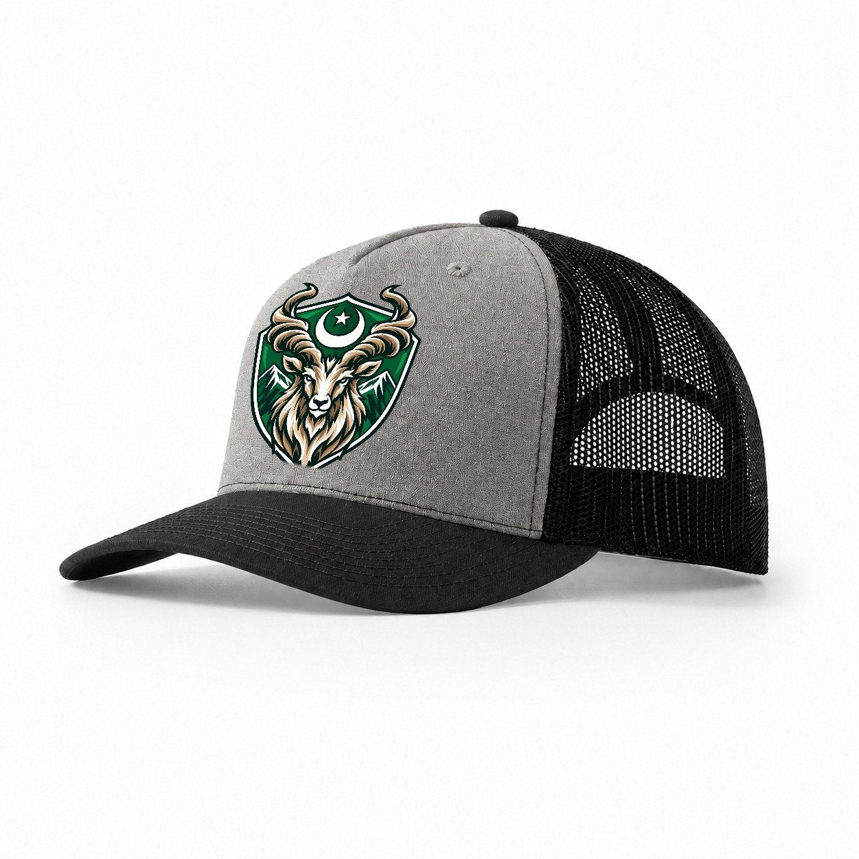 Pakistan Minimal Emblem Country Logos Trucker Hat – Grey Black