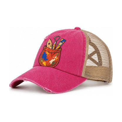 Apron Pocket Clay Color Makers Women's Ponytail Trucker Hat – Raspberry Khaki
