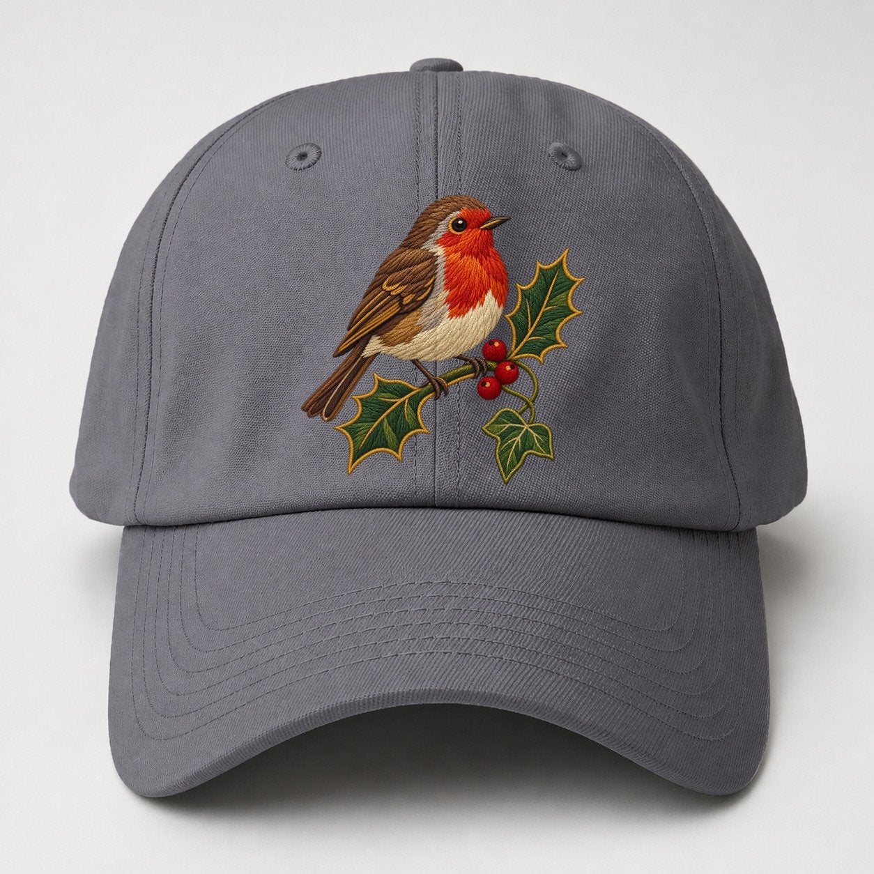 British Robin Holly And Ivy Uk Culture Heritage Baseball Cap – Grey
