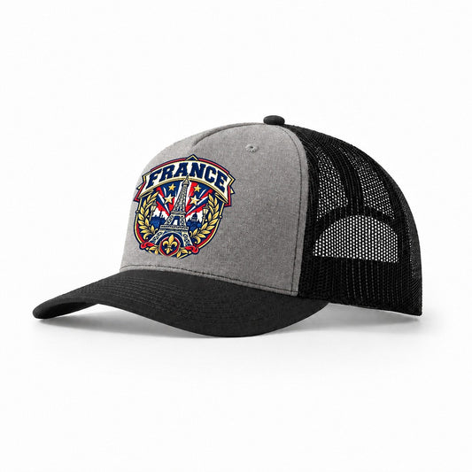 France Retro Badge Country Logos Trucker Hat – Grey Black