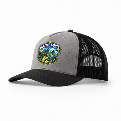 Saint Lucia Retro Badge Country Logos Trucker Hat – Grey Black