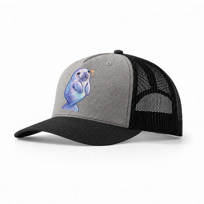 Manatee Upward Float Sea Sprite Trucker Hat – Grey Black