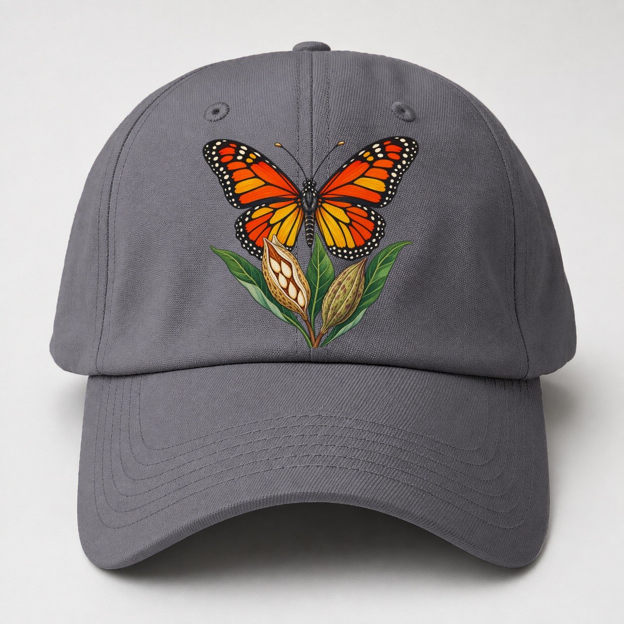 Monarch Butterfly And Milkweed Pods Canada Cultural Icons Baseball Cap – Grey