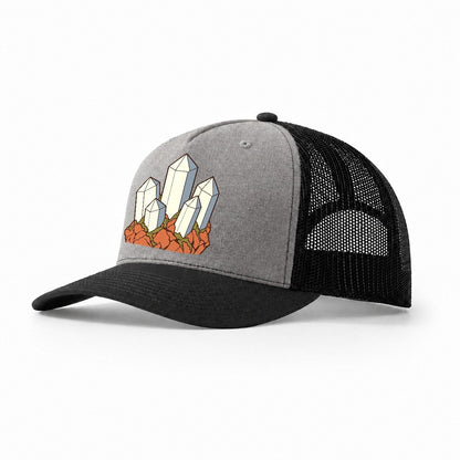 Quartz Cluster Study Rocks And Minerals Trucker Hat – Grey Black