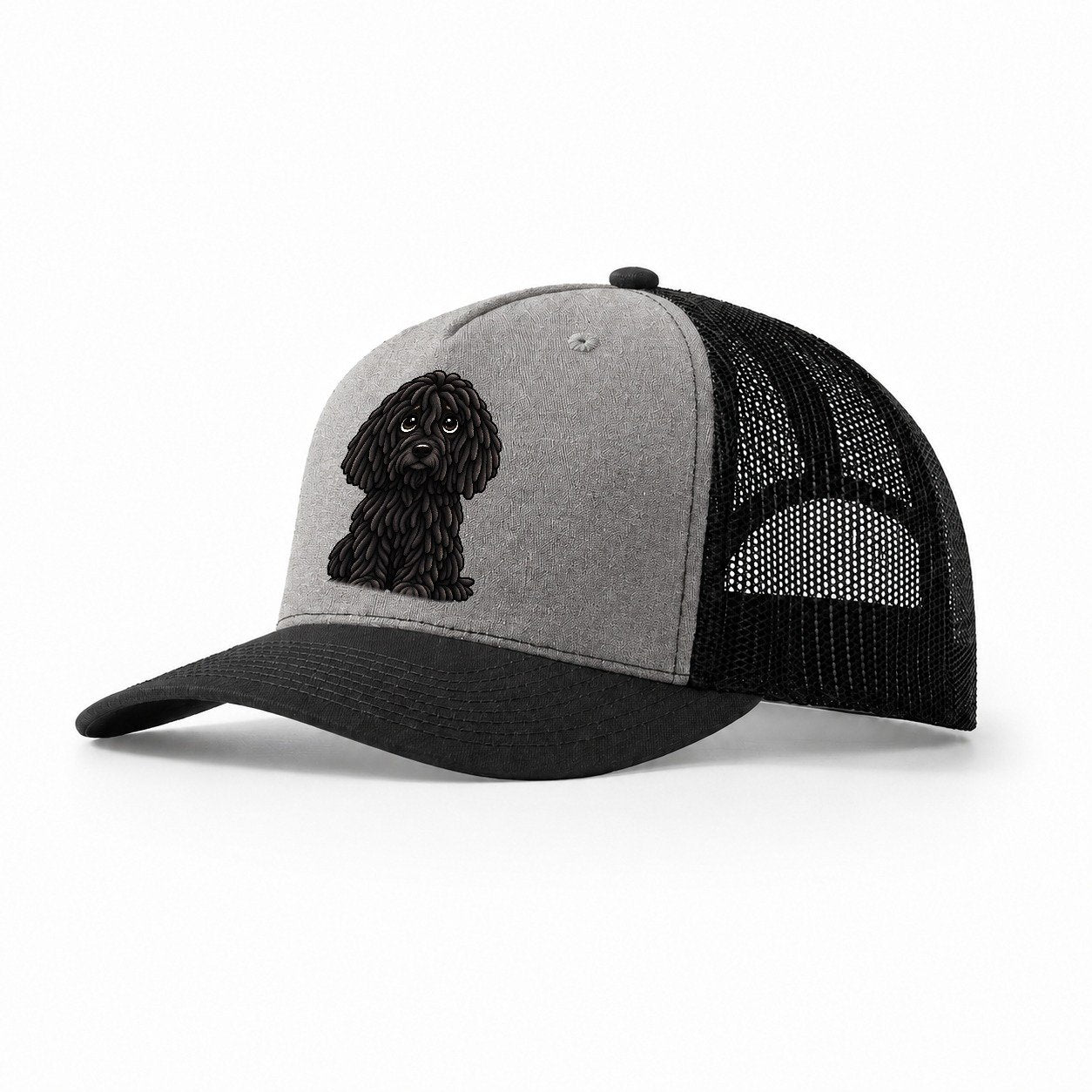 Puli Sitting Sweetheart Trucker Hat – Grey Black