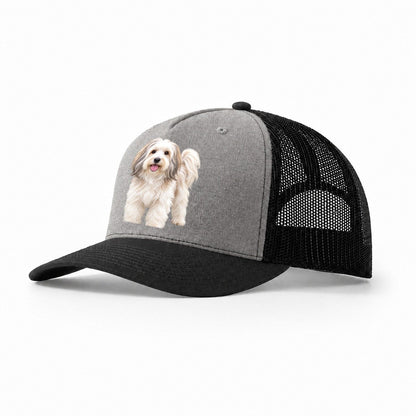 Havanese Standing Top Breeds Trucker Hat – Grey Black