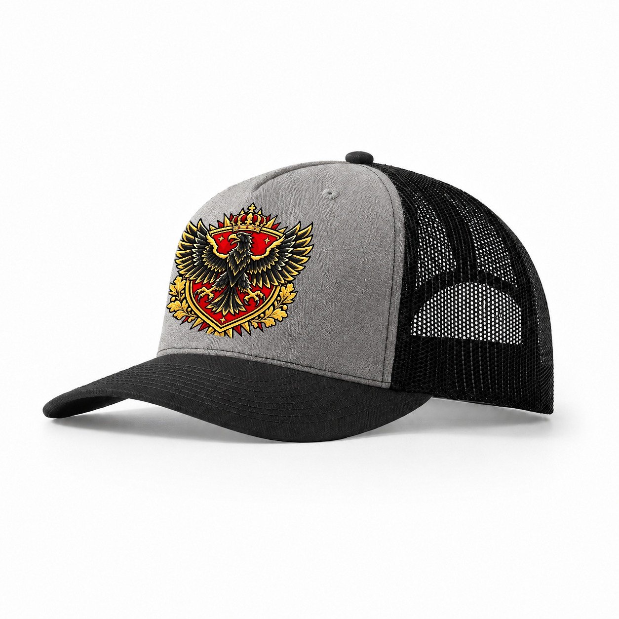 Germany Heraldic Crest Country Logos Trucker Hat – Grey Black