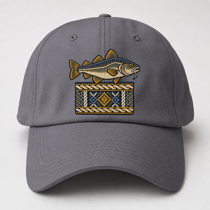 Fisherman S Gansey Knit And Cod Uk Culture Heritage Baseball Cap – Grey
