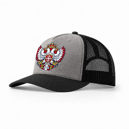 Serbia Minimal Emblem Country Logos Trucker Hat – Grey Black