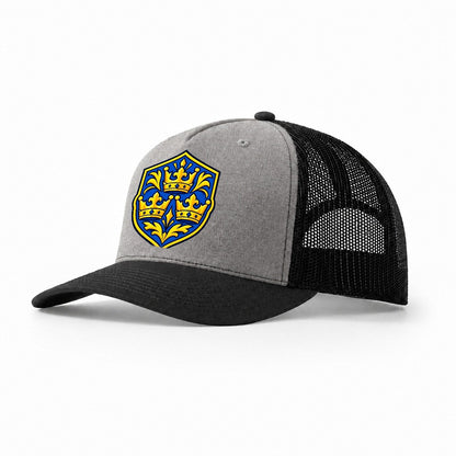 Sweden Minimal Emblem Country Logos Trucker Hat – Grey Black