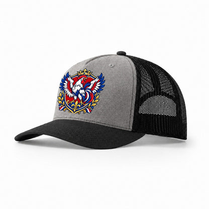 France Heraldic Crest Country Logos Trucker Hat – Grey Black