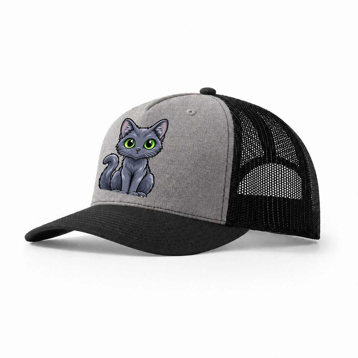 Korat Sitting Peeking Cats Trucker Hat – Grey Black