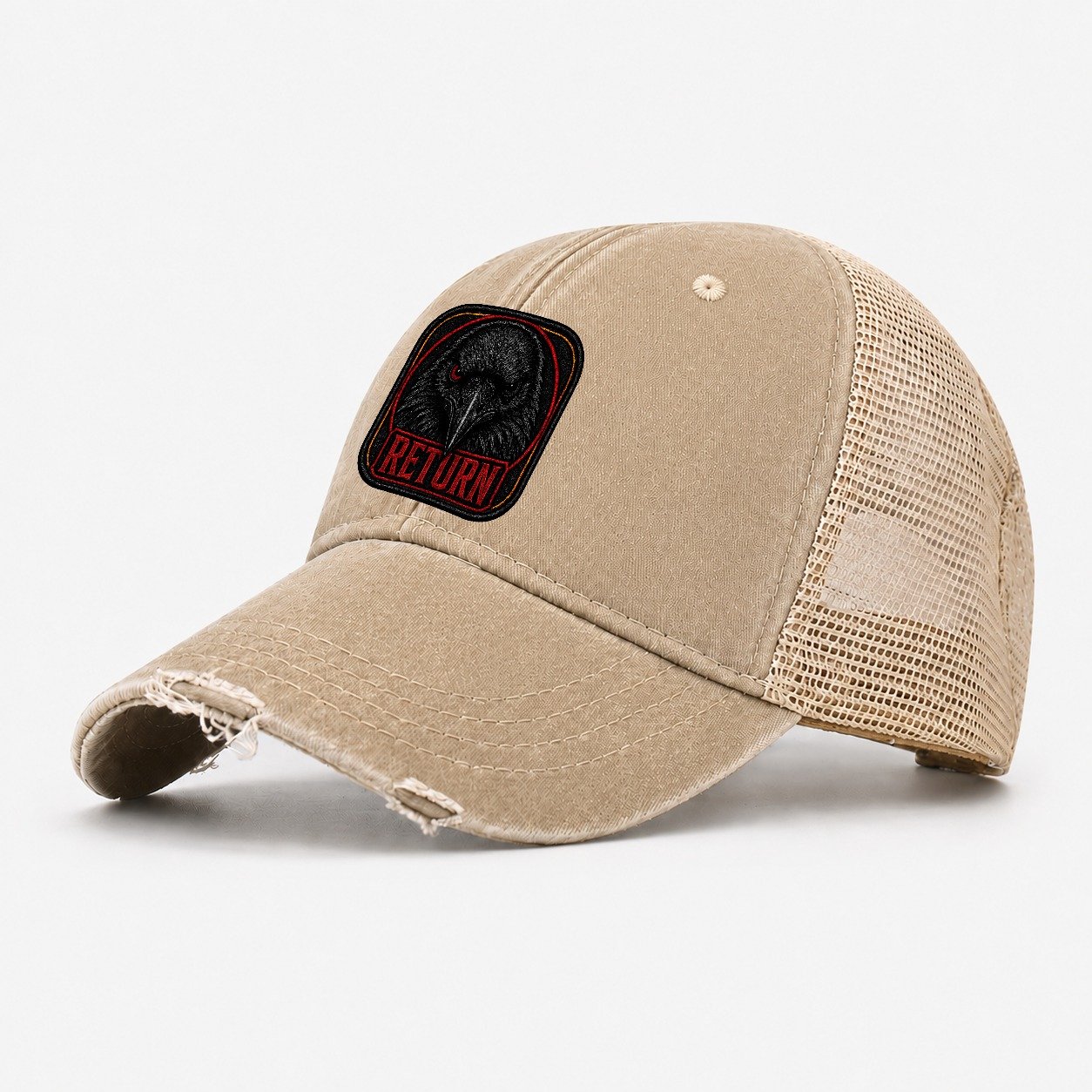 Raven Return Badge Washed Trucker Hat – Khaki