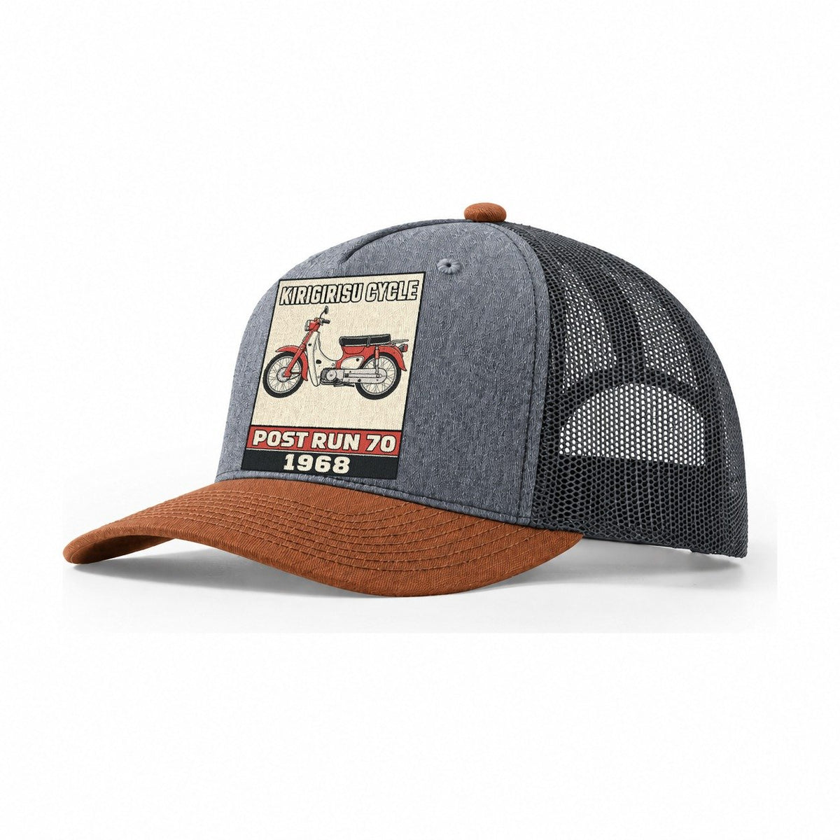 Kirin Post Run 70 Showa Speed Plates Trucker Hat – Heather Grey Rust Charcoal