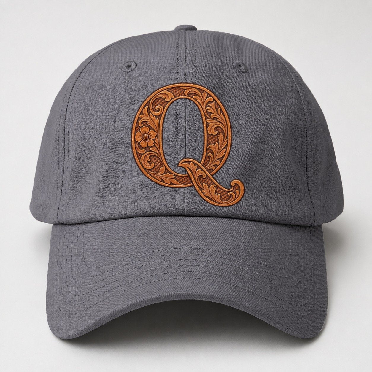 Tooled Leather Q Monogram Baseball Cap – Grey