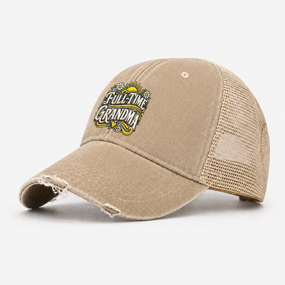 Full Time Grandma Retired Living Washed Trucker Hat – Khaki