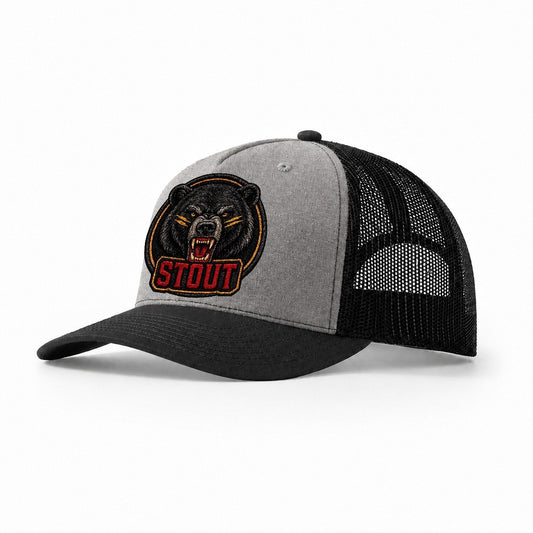 Black Bear Stout Badge Trucker Hat – Grey Black