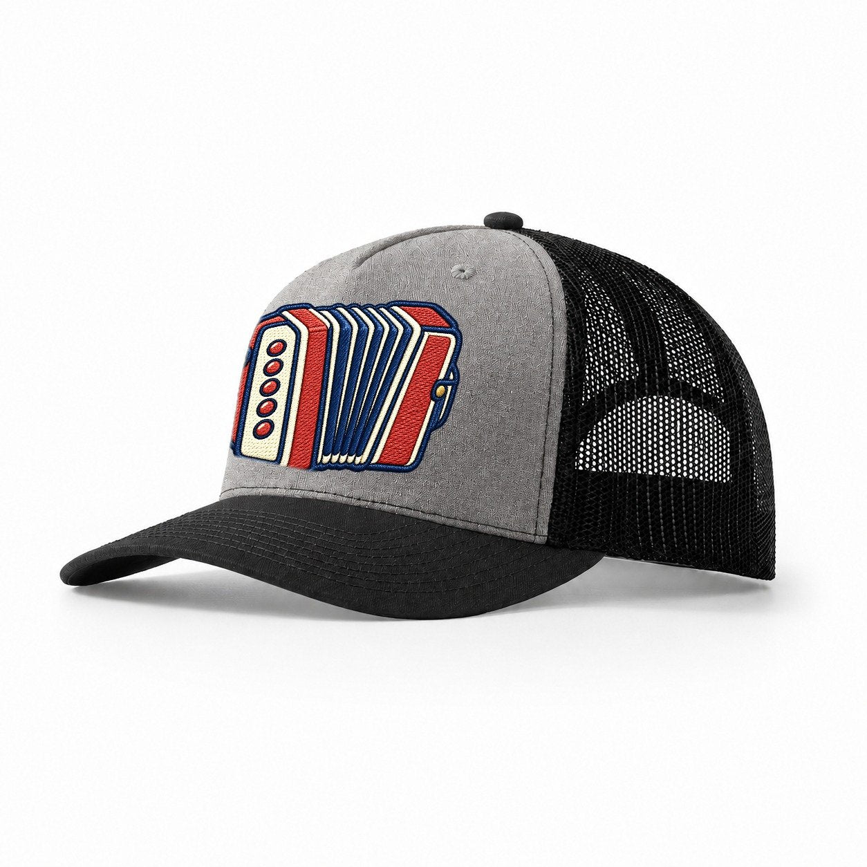 Button Accordion Tiny Solo Marks Trucker Hat – Grey Black