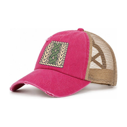 Cable Stitch Swatch Yarn Crafts Women's Ponytail Trucker Hat – Raspberry Khaki