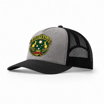 Australia Retro Badge Country Logos Trucker Hat – Grey Black
